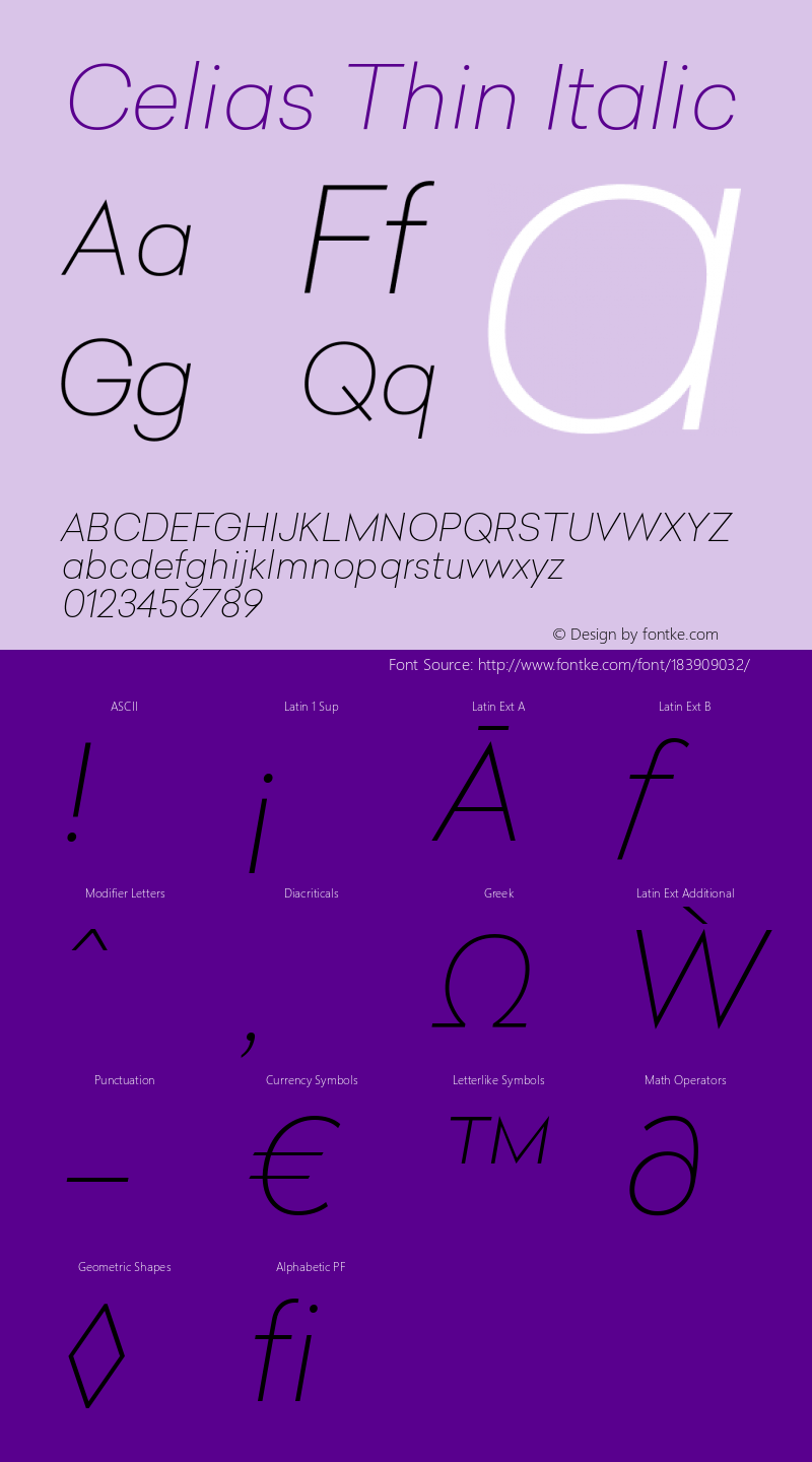 Celias Thin Italic Version 1.000;PS 001.000;hotconv 1.0.70;makeotf.lib2.5.58329;图片样张