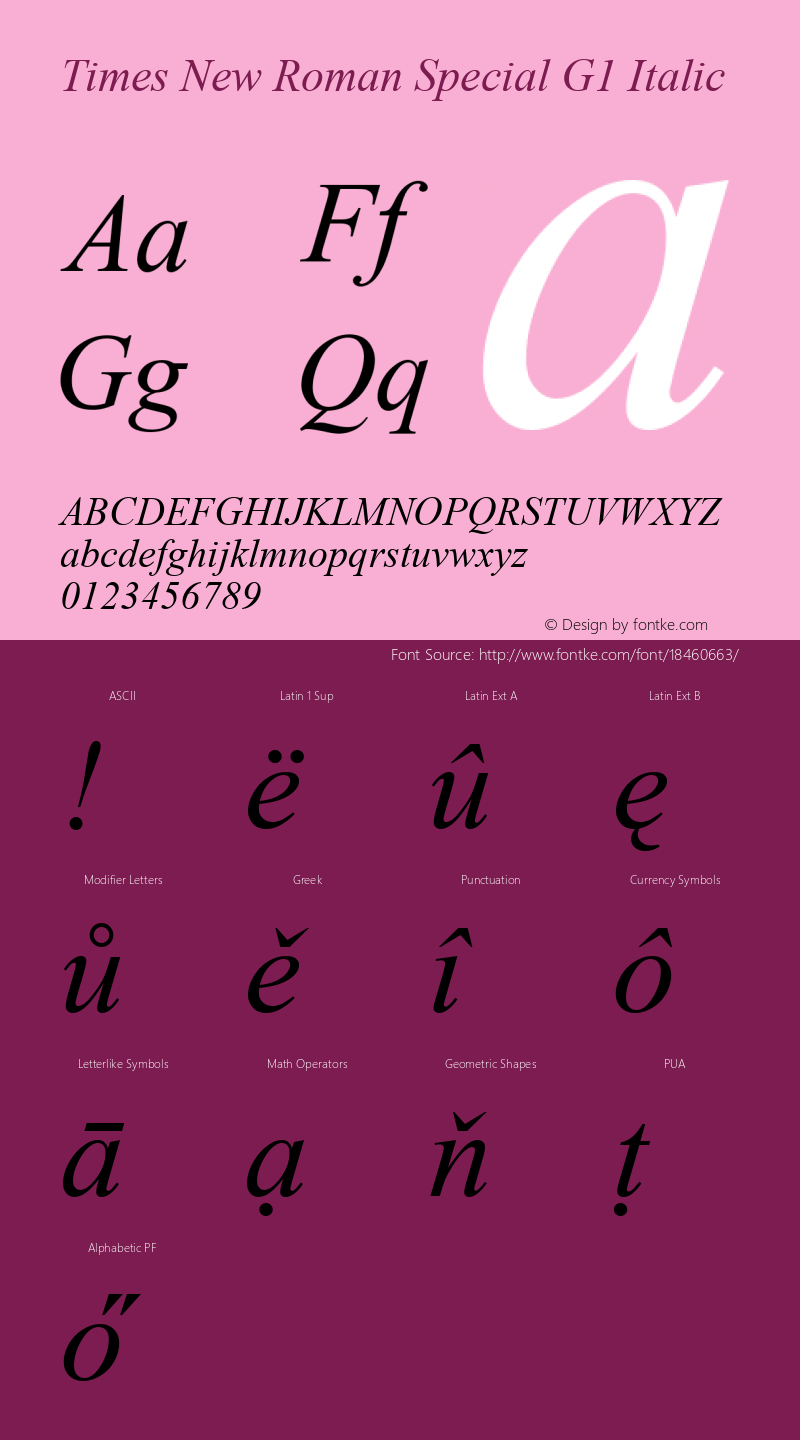 Times New Roman Special G1 Italic Version 1.03图片样张