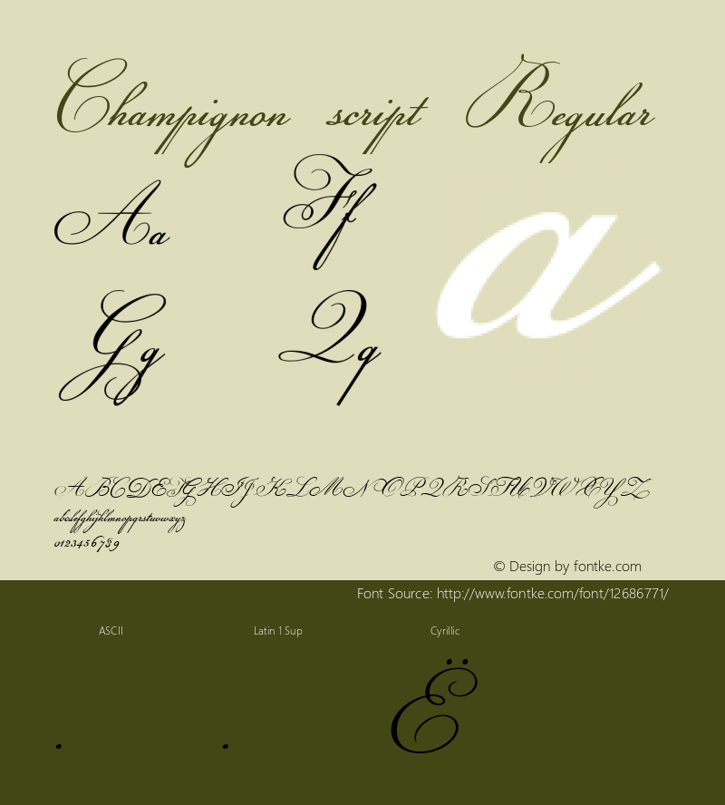 Champignon script Regular Version 1.0; 1999; initial release图片样张