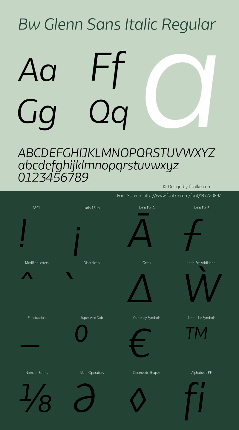 Bw Glenn Sans Italic Regular Version 1.000;PS 001.000;hotconv 1.0.88;makeotf.lib2.5.64775图片样张