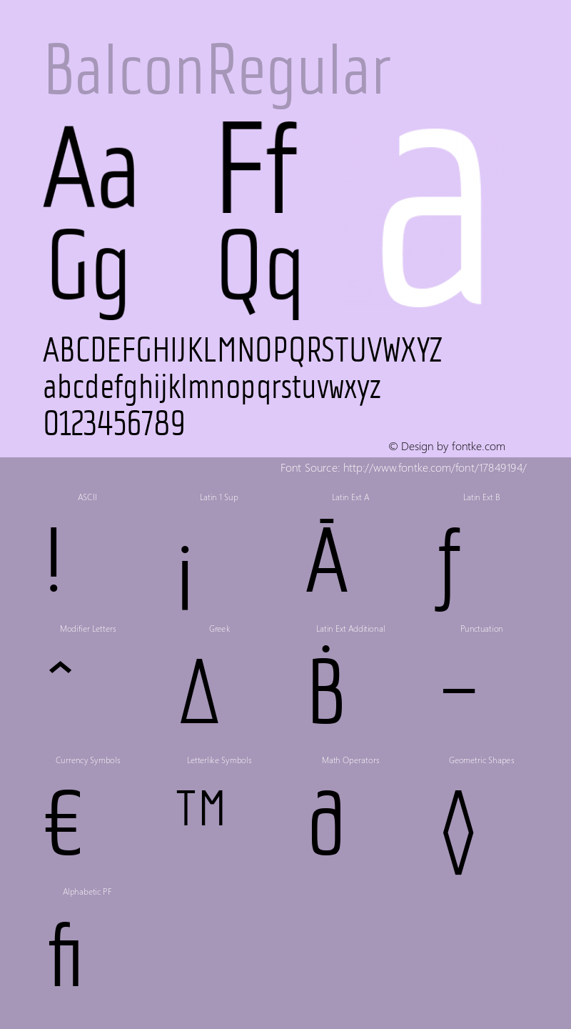 BalconRegular ☞ Version 1.000;com.myfonts.easy.tdf.balcon.regular.wfkit2.version.4hd8图片样张