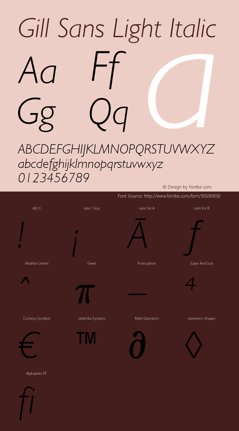 Gill Sans Light Italic Version 1.3 (Hewlett-Packard)图片样张
