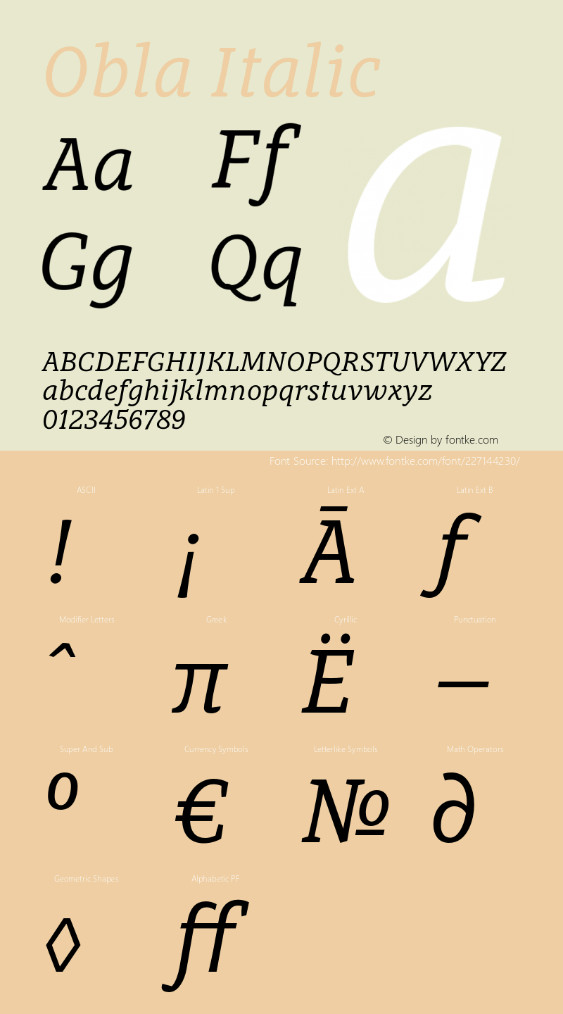 Obla-Italic Version 1.000 2016 initial release图片样张