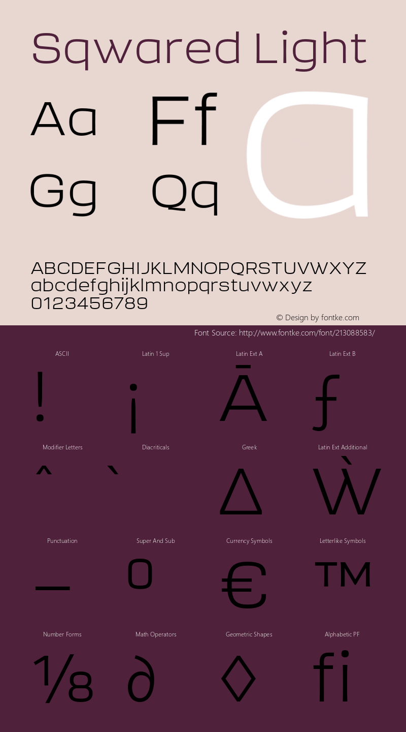 Sqwared Light Version 1.000;hotconv 1.0.109;makeotfexe 2.5.65596图片样张